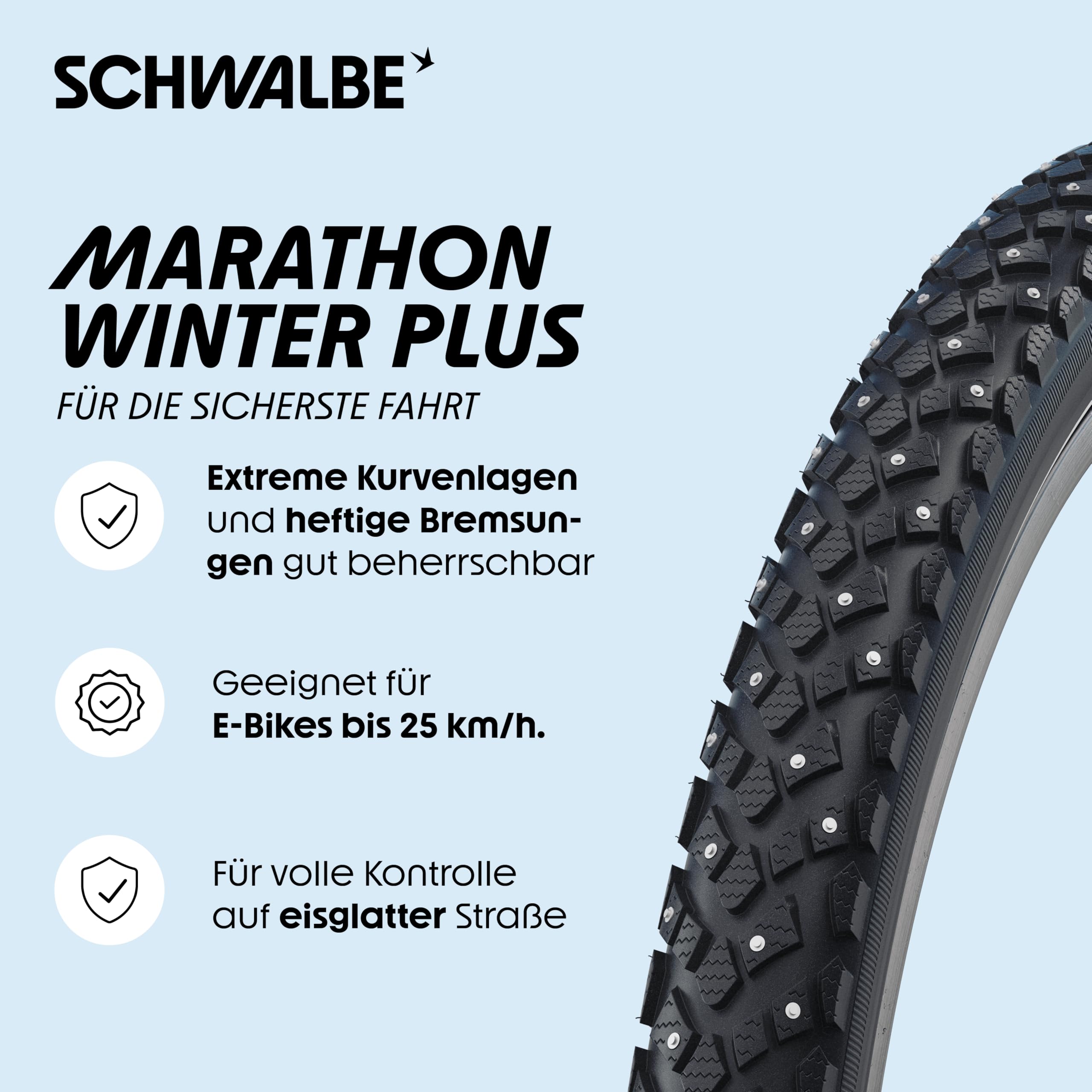 Schwalbe Unisex's Marathon Winter Plus Tyre, Black, 26x2.15, Tires